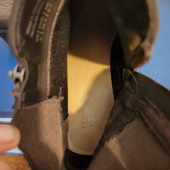 Women's size 8 MARKET & SPRUCE brown faux suede|crocodile zip up heeled booties - Picture 5 of 9